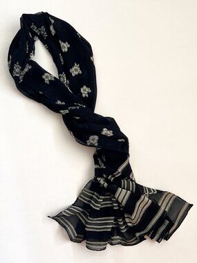 GIORGIO ARMANI Black Silk Blend Scarf Shawl Wrap 66" X 25" Floral Jacquard New